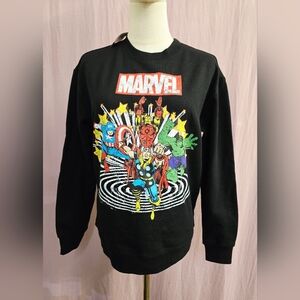 Marvel Fleece Crewneck Superhero Graphic Swestshirt- BLK, SMALL NEW